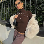 Latte turtleneck knitted sweater top