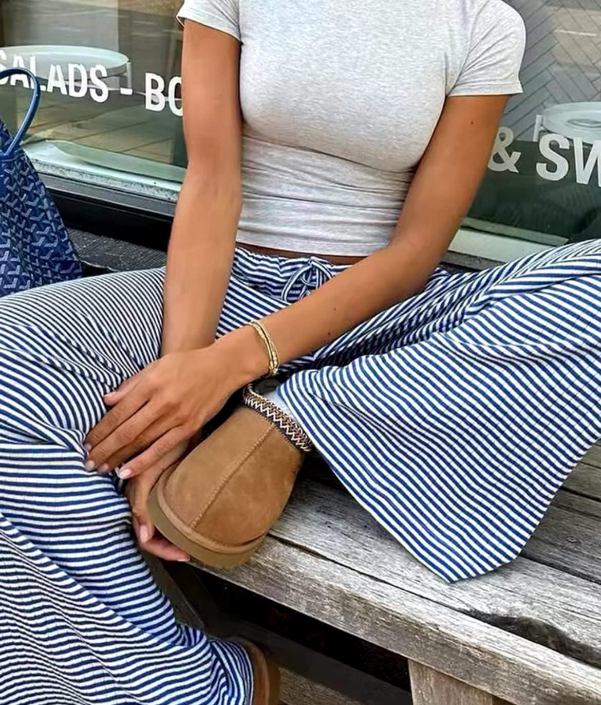 Loose drawstring striped pants