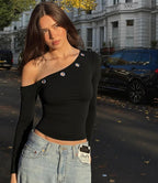 off shoulder black studded top