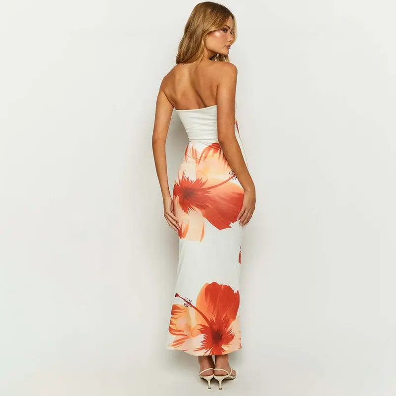 Floral Print Strapless Maxi Dress