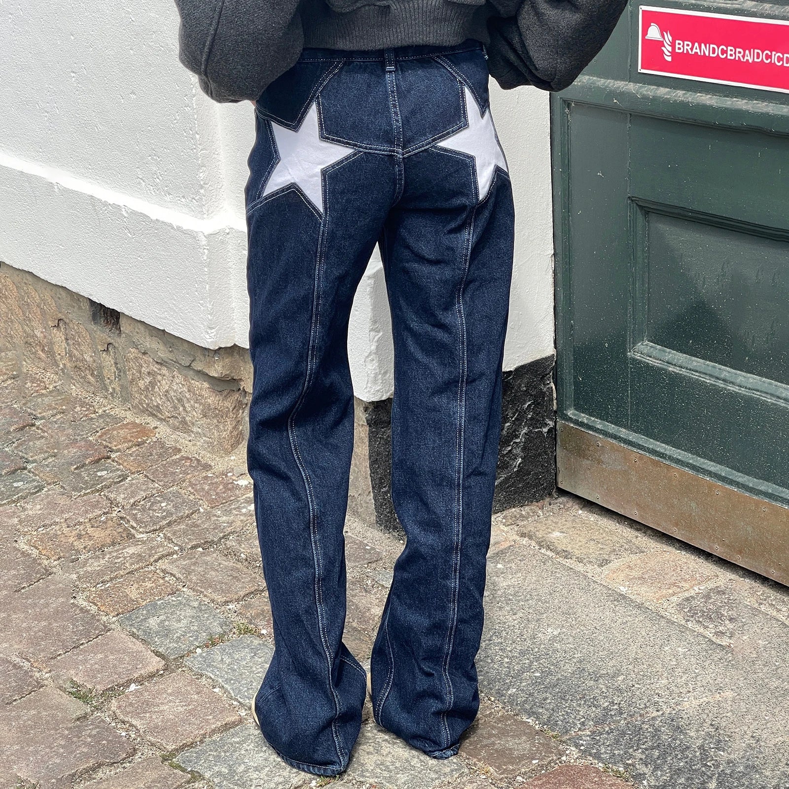 Star Pattern Print Loose Straight Leg Denim