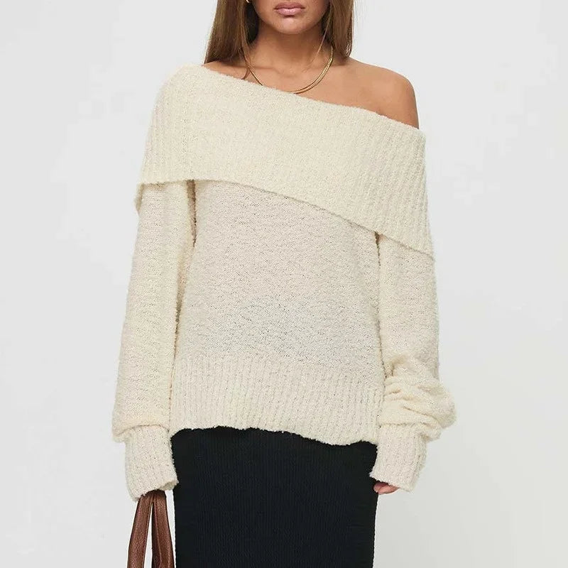 off shoulder white knitted jumper