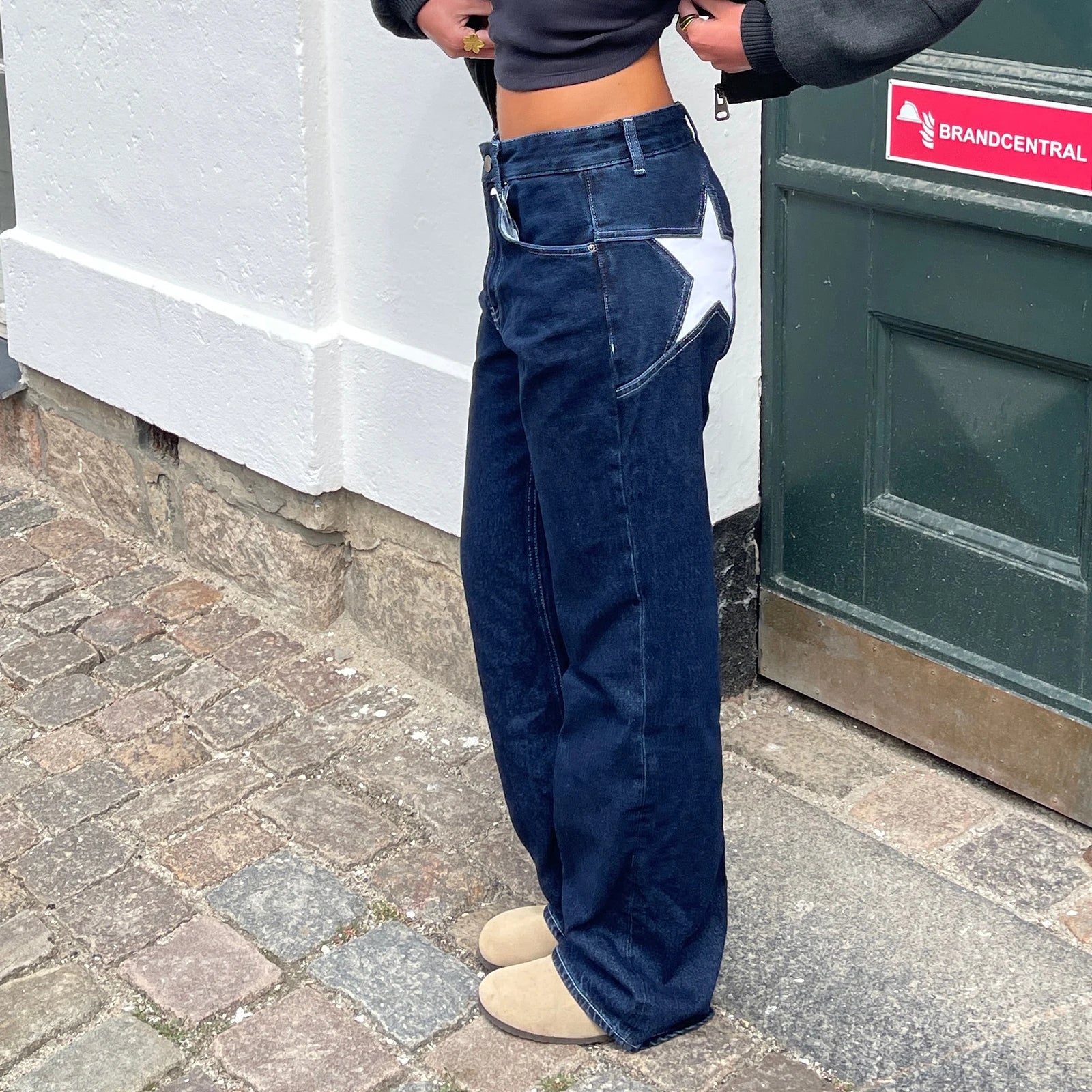 Star Pattern Print Loose Straight Leg Denim
