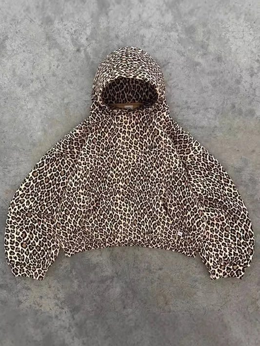 Leopard print retro pullover hoodie