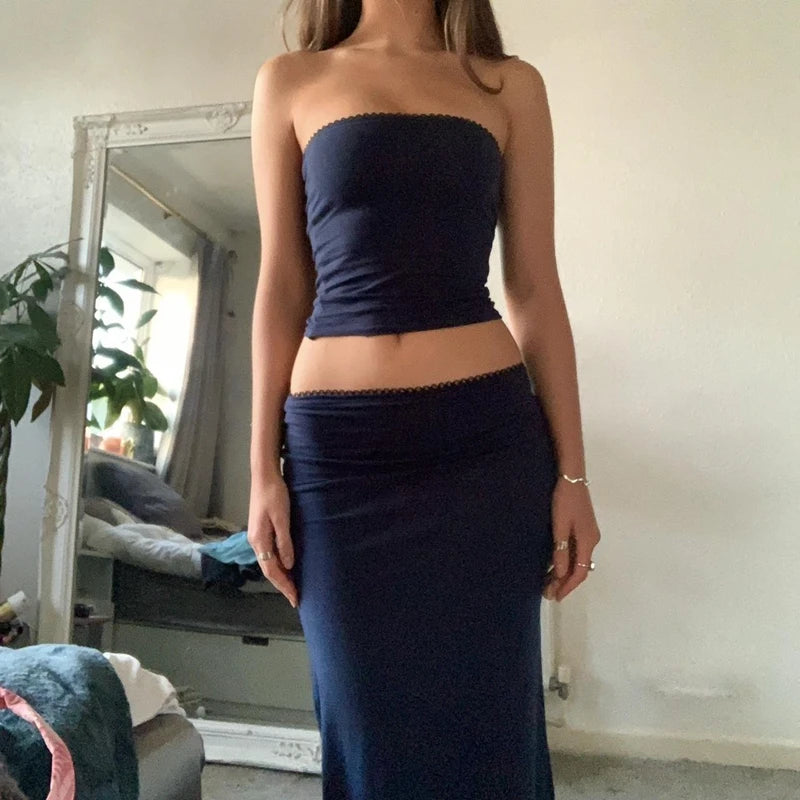 Strapless Tube Top  and Bodycon Maxi Skirts sets