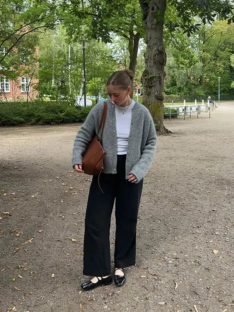 Classic Grey  Round Neck cardigan jumper