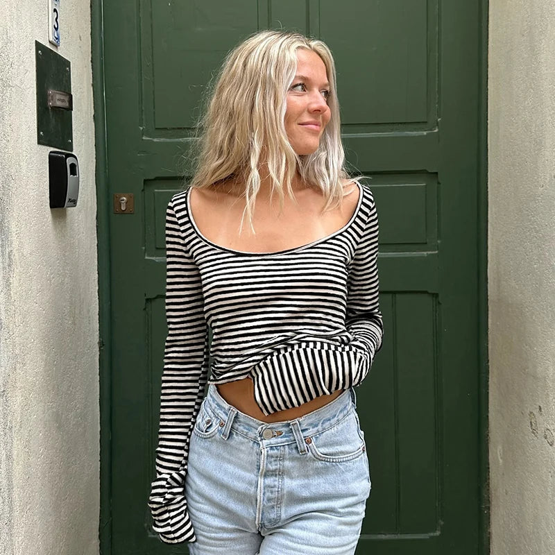 line play stripped crew neck top