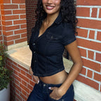 high waisted denim cardigan top