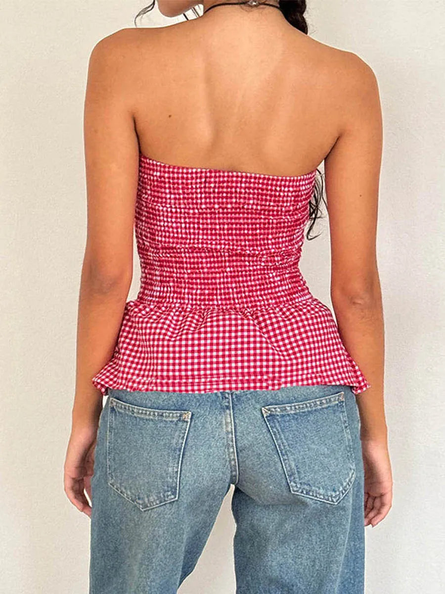 Red Gingham ruffled top