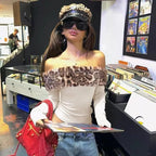 Faux fur leopard print off shoulder top