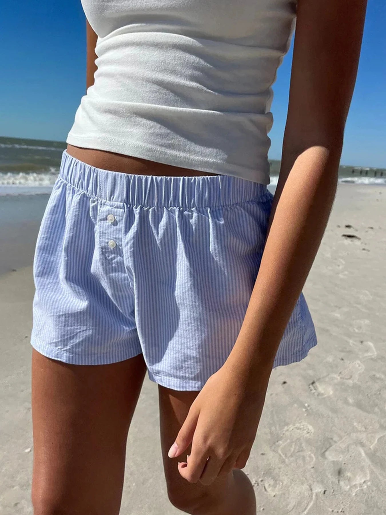 Blue Pinstripe Beach Shorts