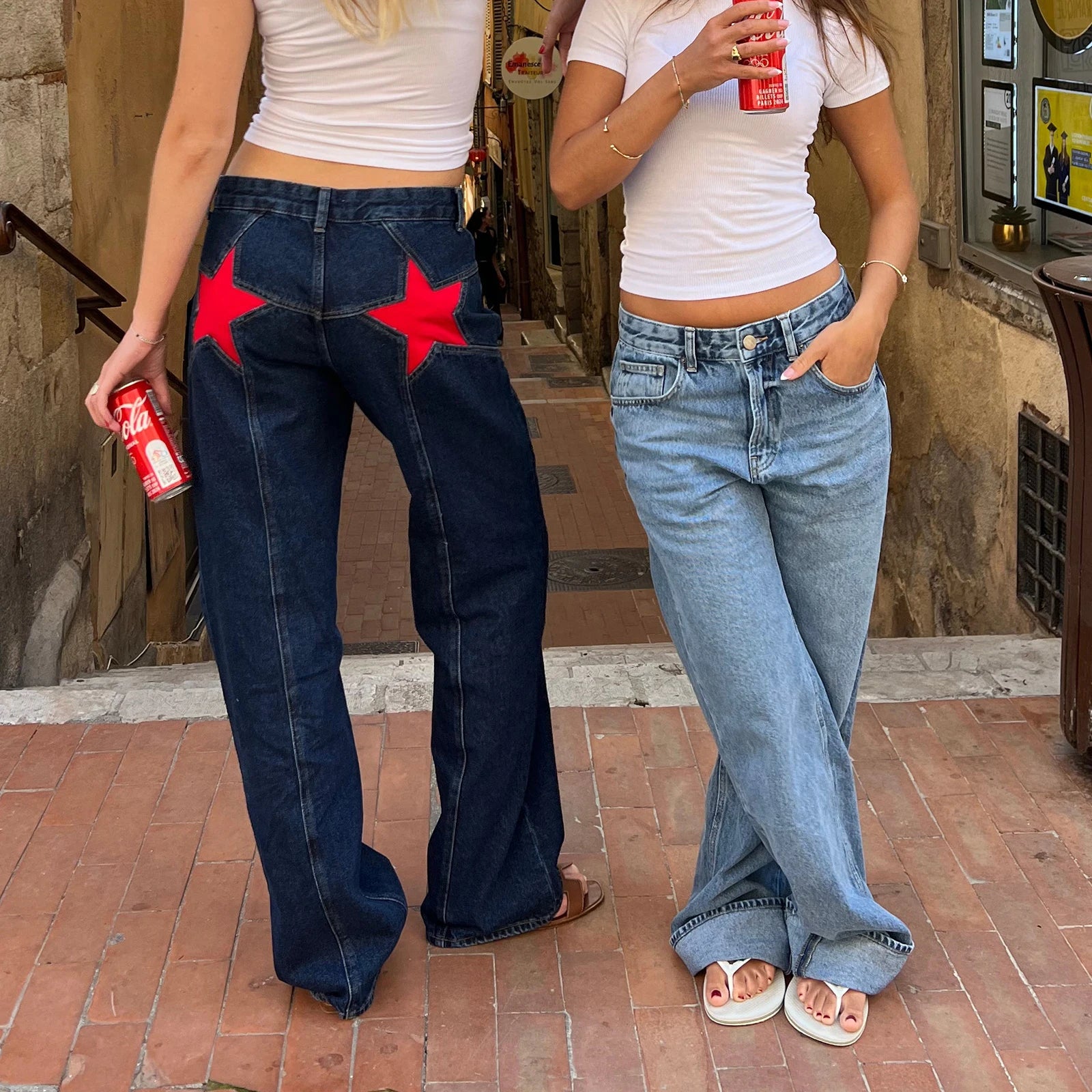 Star Pattern Print Loose Straight Leg Denim