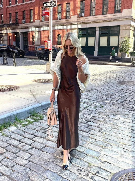 Solid Satin Maxi Dress