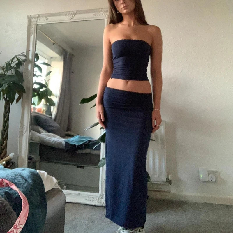 Strapless Tube Top  and Bodycon Maxi Skirts sets