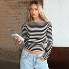 monochrome off shoulder stripped top