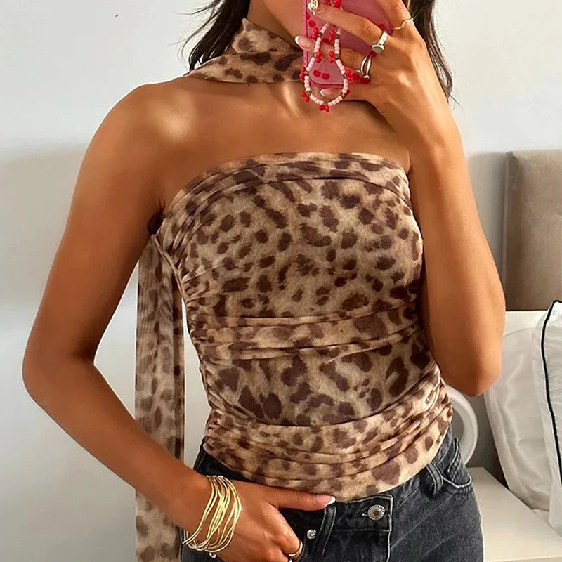 Leopard Mesh Halter Top