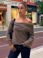 Solid Off Shoulder knitted jumper