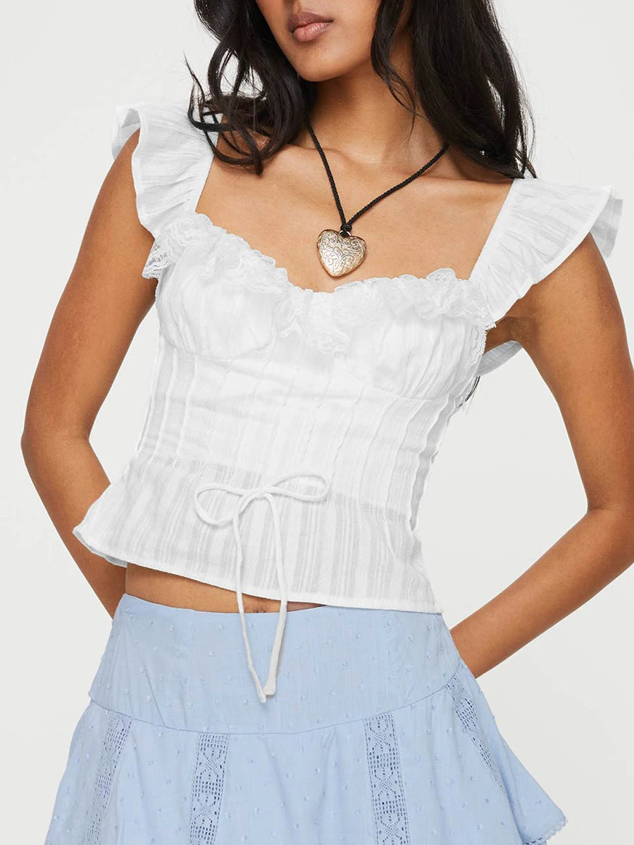 Ruffle Lace Trimmed Top