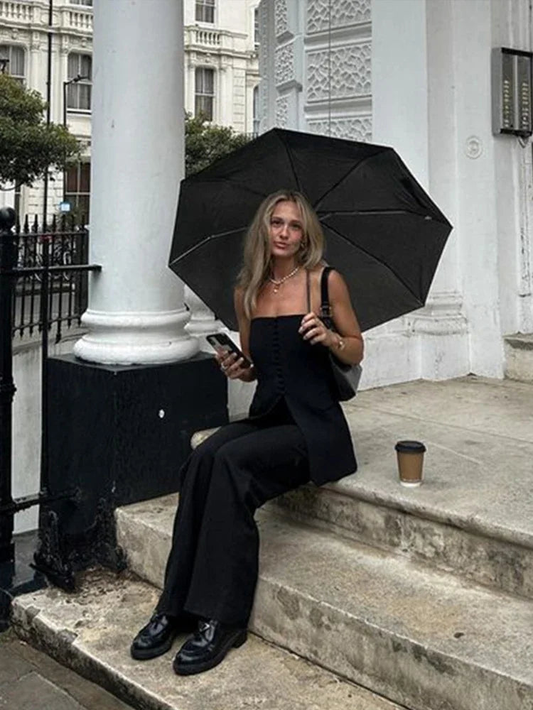 Women Strapless Split Tube Tops Sexy Corset Slim Backless Sleeveless Off Shoulder Single Breasted Vest Female 2024 Lady Top