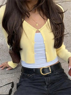 butter yellow button up cardigan