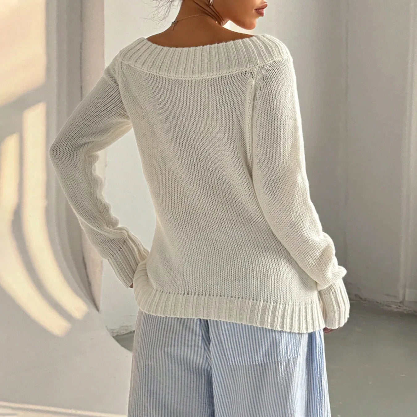 loose Off-Shoulder Knit Sweater