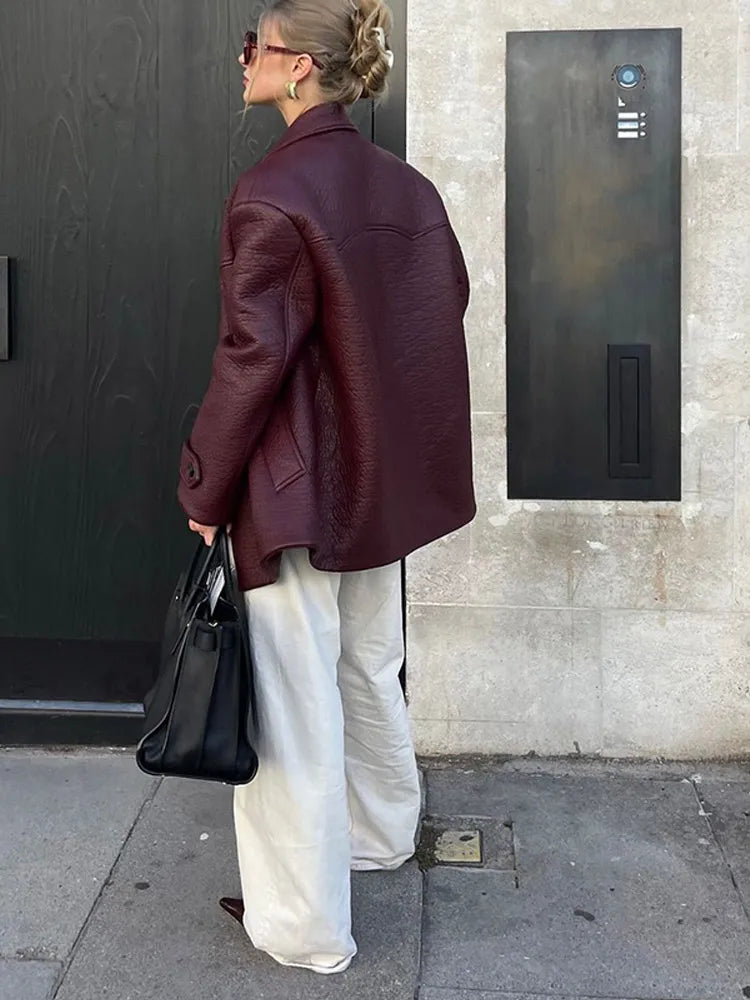 Double Breasted Burgundy Leather Jacket