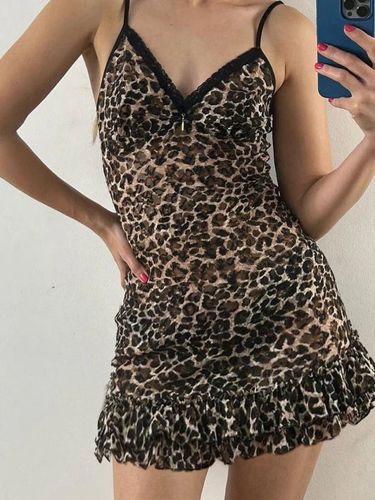 Leopard Print Mini Ruffle Dress