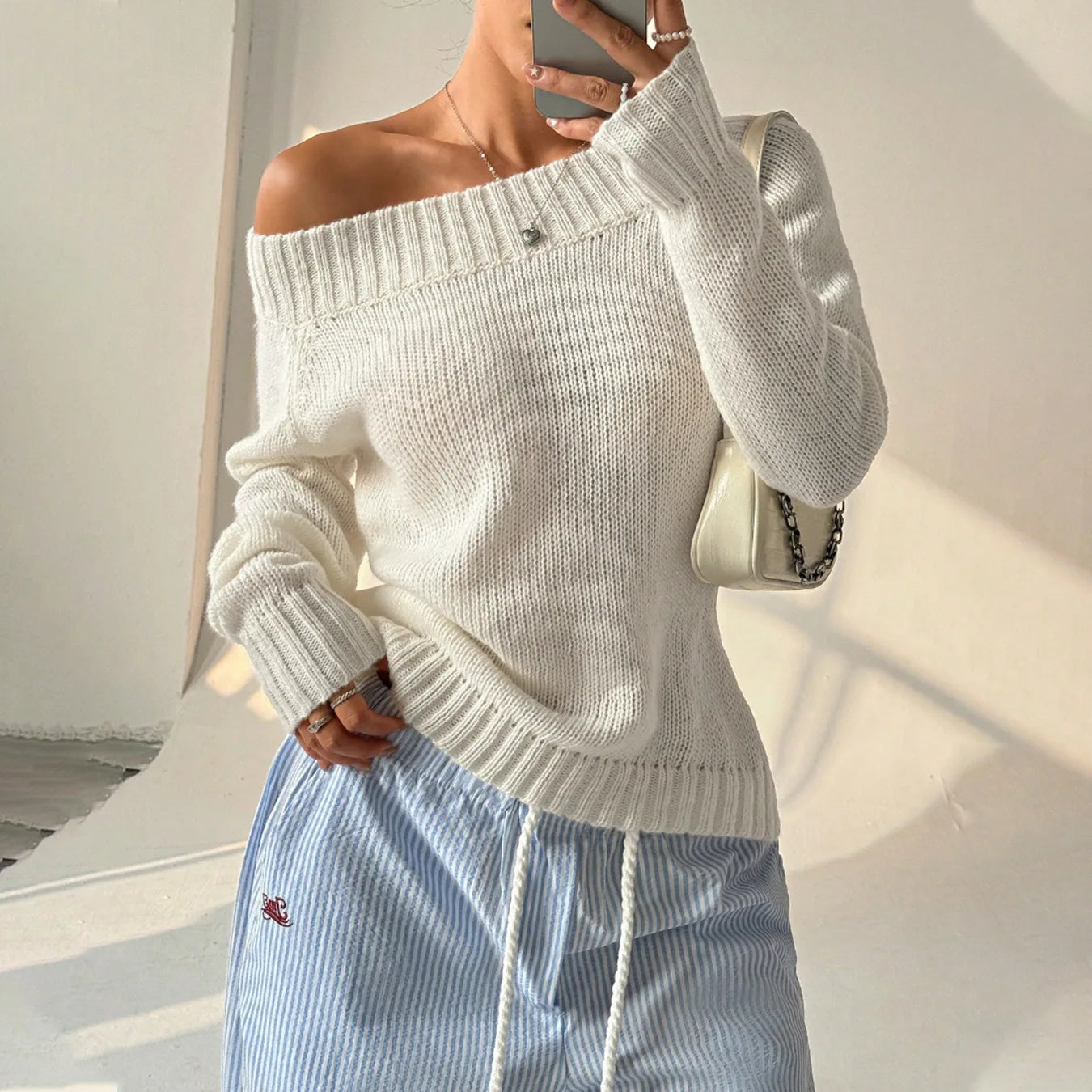 loose Off-Shoulder Knit Sweater