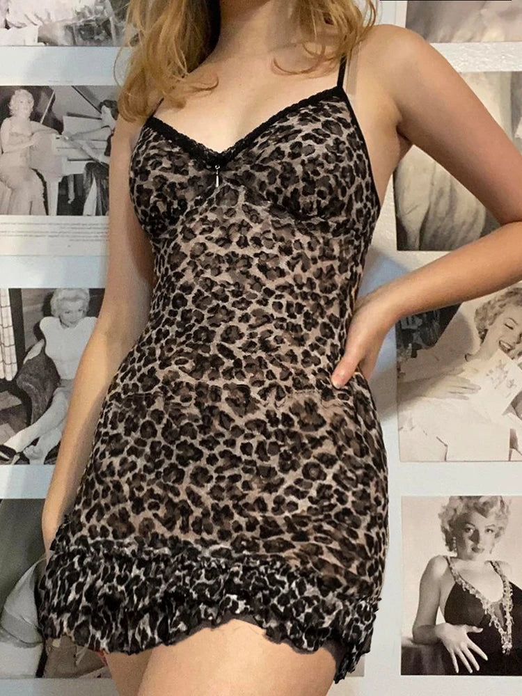 Leopard Print Mini Ruffle Dress