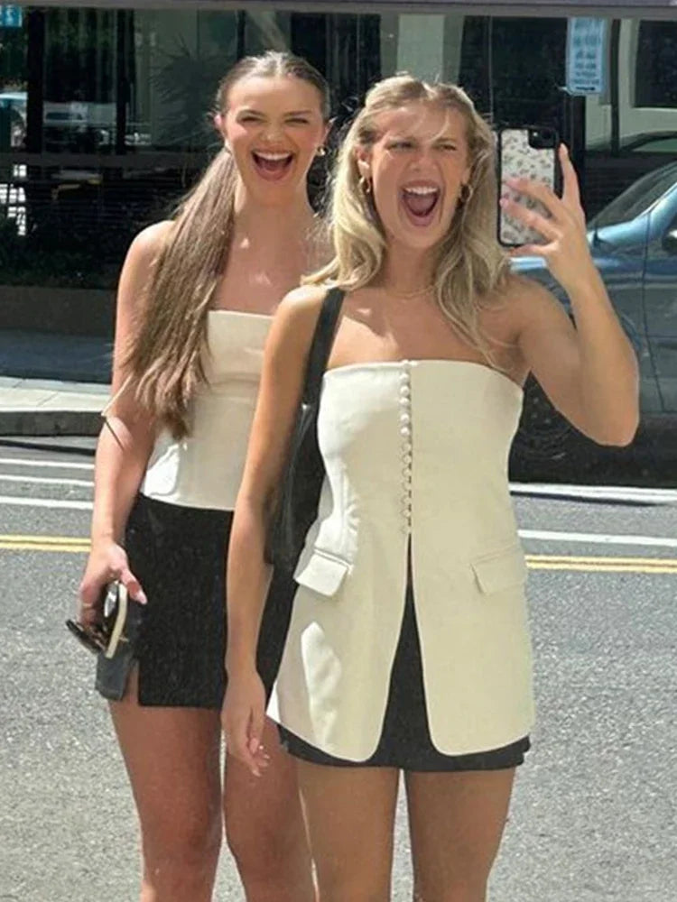 Women Strapless Split Tube Tops Sexy Corset Slim Backless Sleeveless Off Shoulder Single Breasted Vest Female 2024 Lady Top