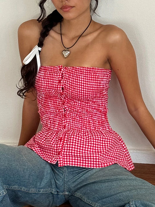 Red Gingham ruffled top