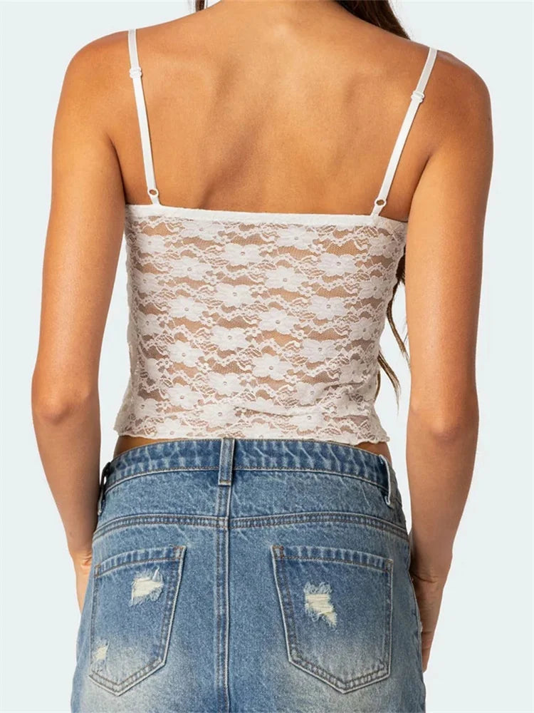 lace mesh cami tops