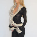 Faux fur trimmed black top