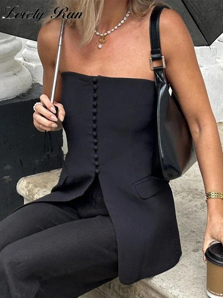 Women Strapless Split Tube Tops Sexy Corset Slim Backless Sleeveless Off Shoulder Single Breasted Vest Female 2024 Lady Top