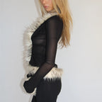 Faux fur trimmed black top