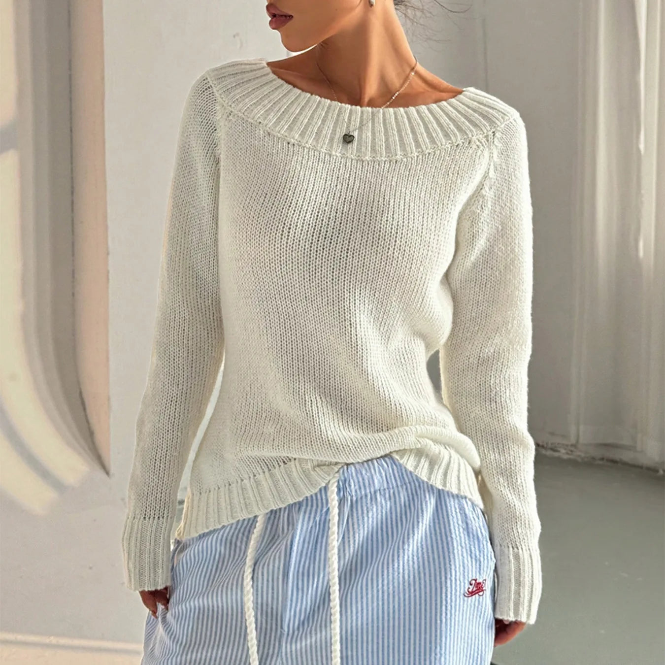 loose Off-Shoulder Knit Sweater